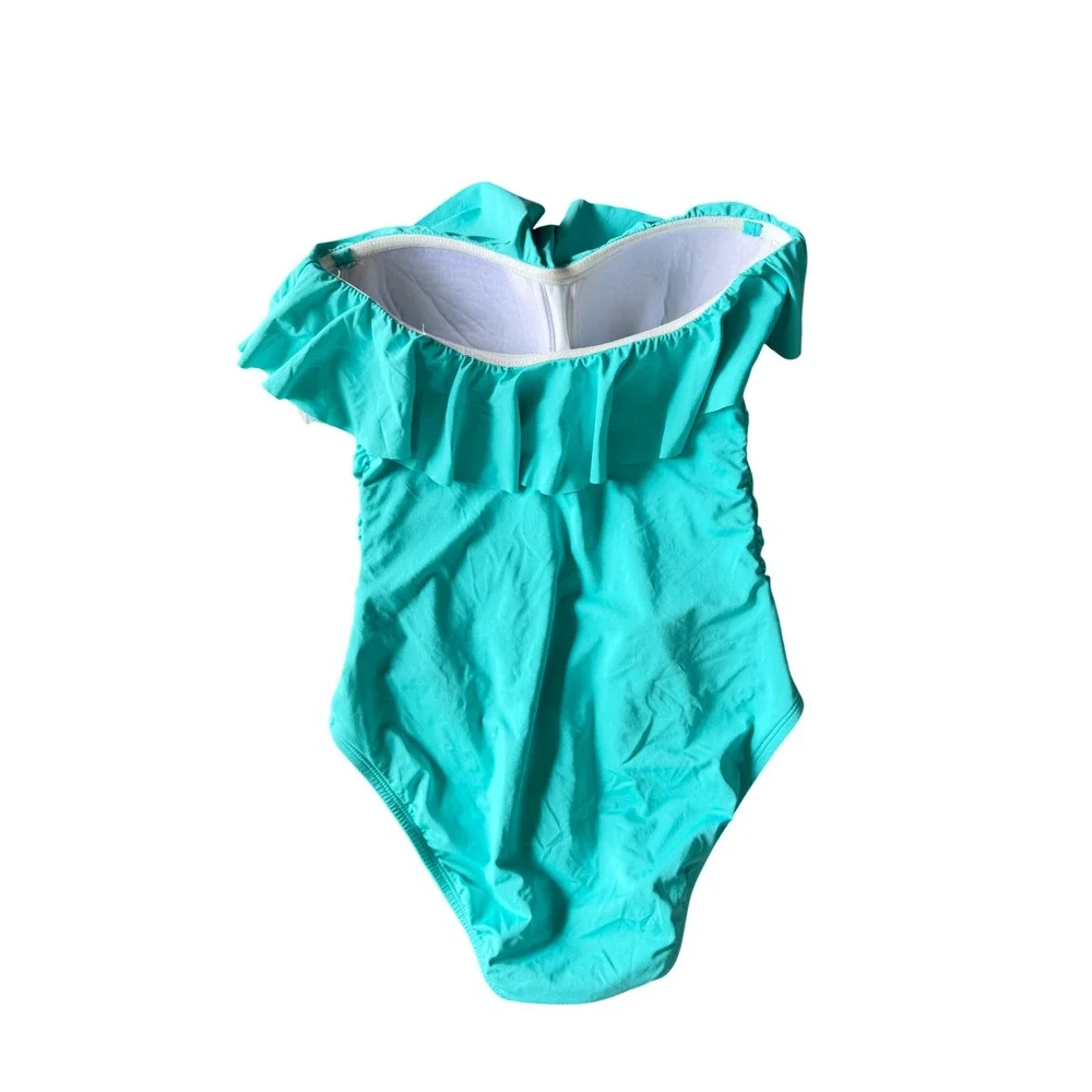 Bleu Rod Beattie Ruffle‎ Bandeau One Piece Swimsuit Teal Turquoise Size 6